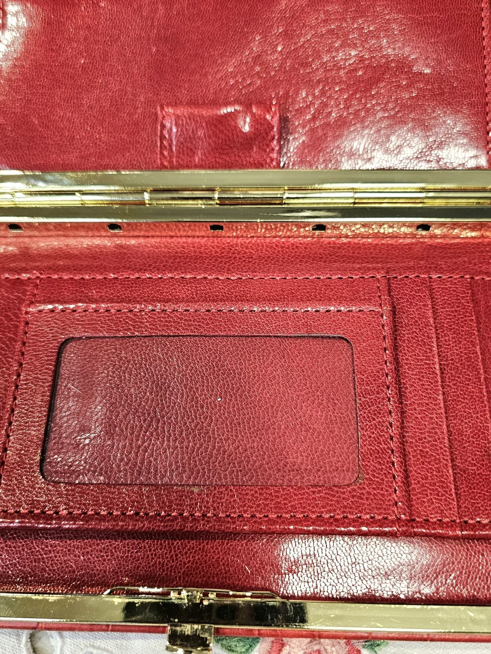 Vintage Red ABAS Genuine Leather Wallet Croc Embossed Frame Clutch Organizer